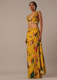 Yellow Sequin Embellished Blouse And Printed Dhoti Set