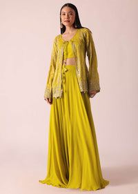 Yellow Sequin Embellished Jacket And Palazzo Set