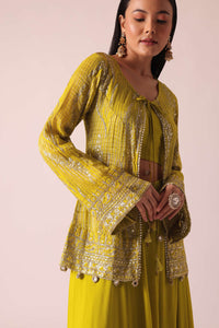 Yellow Sequin Embellished Jacket And Palazzo Set