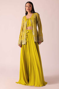 Yellow Sequin Embellished Jacket And Palazzo Set