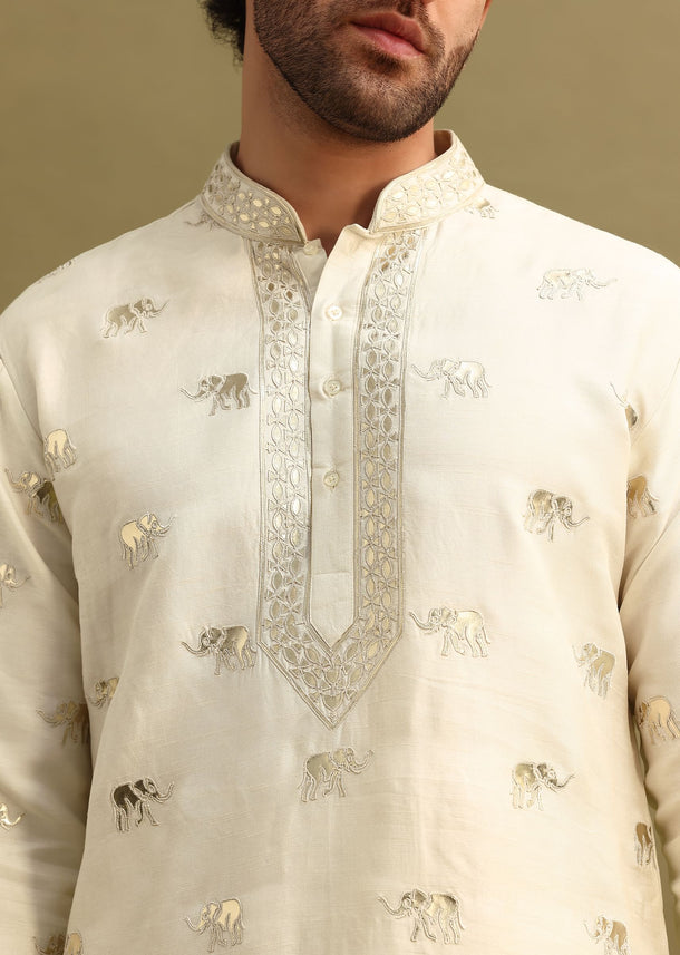 Yellow Shaded Gold Foil Applique Motifs Work Kurta