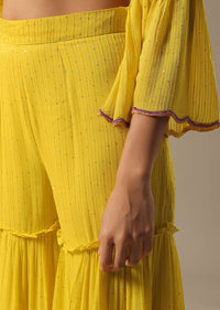 Yellow Sharara Set With Embroidered Peplum Top And Dupatta