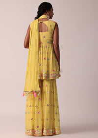 Yellow Sharara Set With Mirror Work