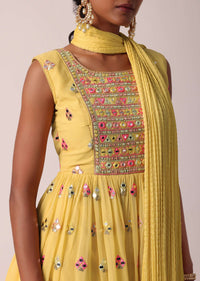 Yellow Sharara Set With Mirror Work