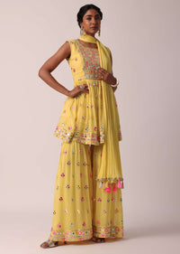 Yellow Sharara Set With Mirror Work