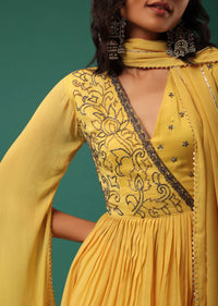 Yellow Sharara Suit Set In Georgette With Fancy Sleeves