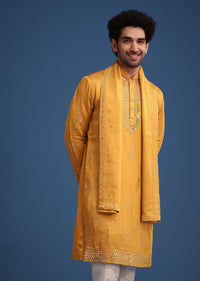 Yellow Silk Blend Kurta Pant With Dupatta