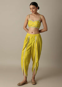 Yellow Silk Dhoti Set With Exquisite Mirror Embroidery