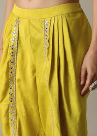 Yellow Silk Dhoti Set With Exquisite Mirror Embroidery