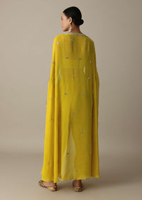 Yellow Silk Dhoti Set With Exquisite Mirror Embroidery