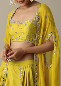 Yellow Silk Dhoti Set With Exquisite Mirror Embroidery