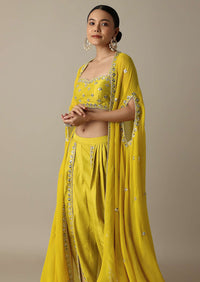 Yellow Silk Dhoti Set With Exquisite Mirror Embroidery