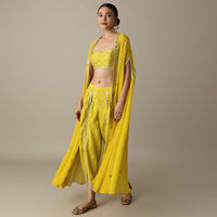 Yellow Silk Dhoti Set With Exquisite Mirror Embroidery