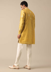 Yellow Silk Embroidered Kurta Set