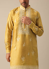 Yellow Silk Embroidered Kurta Set