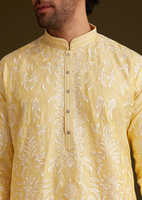 Yellow Silk Embroidered Kurta Set Kalki