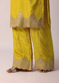 Yellow Silk Embroidered Palazzo Set With Organza Dupatta