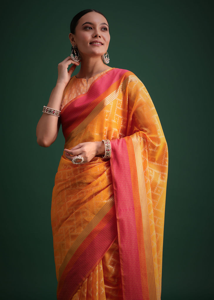 Yellow Silk Handloom Saree With Jaal Woven Work