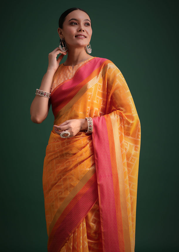 Yellow Silk Handloom Saree With Jaal Woven Work