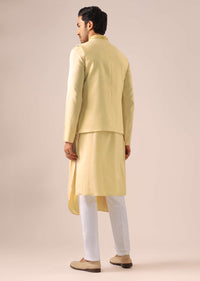 Yellow Silk Jacket And Cowl Draped Kurta Set