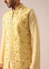 Yellow Silk Jacket And Cowl Draped Kurta Set