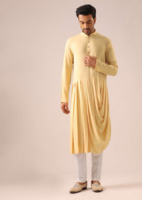 Yellow Silk Jacket And Cowl Draped Kurta Set