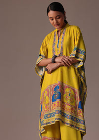 Yellow Silk Kaftan Sequin Work Co Ord Set