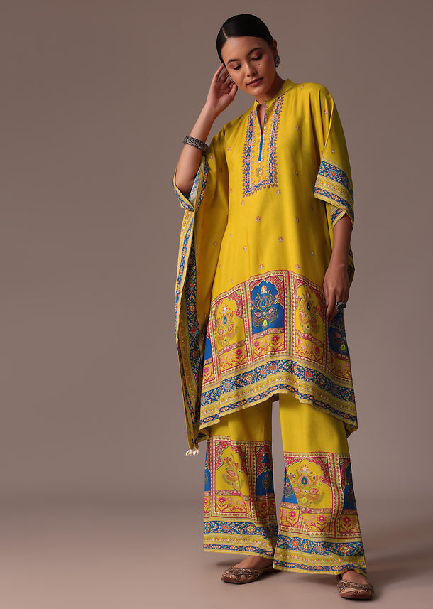 Yellow Silk Kaftan Sequin Work Co Ord Set