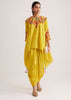 Yellow Silk Kurta Dhoti Set With Resham Embroidery And Tassel Details