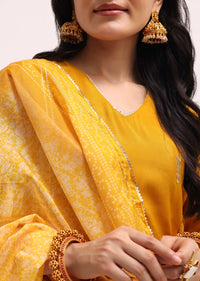 Yellow Silk Kurta Set With Dupatta In Sequins