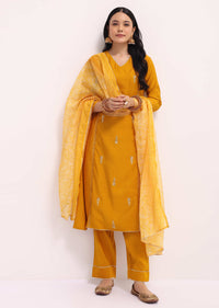 Yellow Silk Kurta Set With Dupatta In Sequins