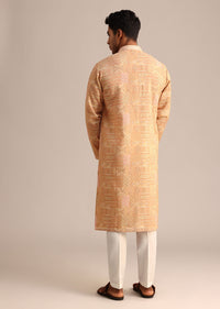 Yellow Silk Kurta Set With Printed Work