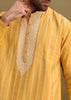 Yellow Silk Kurta Set With Resham Work For Men