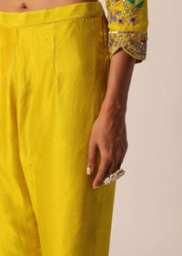 Yellow Silk Kurta Set With Shell Hangings And Mirror Work