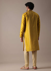 Yellow Silk Lehariya Print Kurta Set