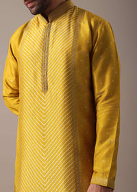 Yellow Silk Lehariya Print Kurta Set