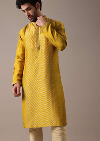 Yellow Silk Lehariya Print Kurta Set