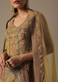 Yellow Silk Palazzo Set With Sequin Work