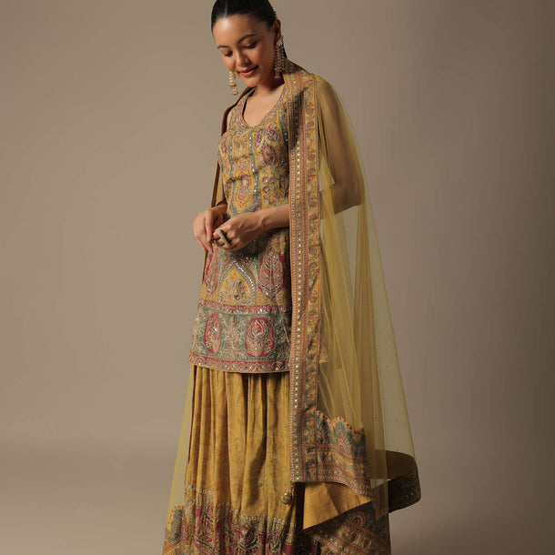 Yellow Silk Palazzo Set With Sequin Work