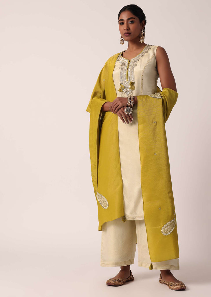 Mustard Yellow Silk Palazzo Set With Sequin Work