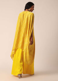 Yellow Silk Pant Set With Bandhani Detail And Mirror Work