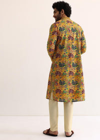 Yellow Silk Sequin Work Kurta Set For Men