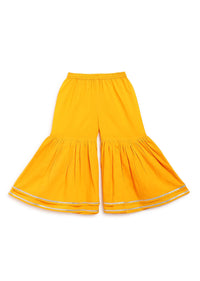 Kalki Girls Yellow Strappy Straight Cut Sharara Suit With Gotta Patti Work And A Tie Dye Dupatta By Tiber Taber