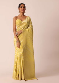 Yellow Striped Tissue Silk Saree with Unstitched Blouse Piece