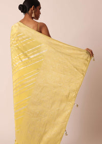 Yellow Striped Tissue Silk Saree with Unstitched Blouse Piece