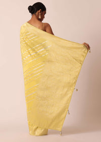 Yellow Striped Tissue Silk Saree with Unstitched Blouse Piece