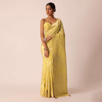 Yellow Striped Tissue Silk Saree with Unstitched Blouse Piece