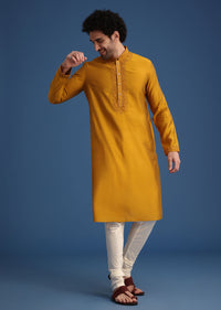 Yellow Thread Hand Embroidered Kurta Set