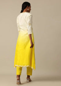 Yellow Tie Dye Kurta Set With Bead Work