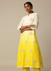 Yellow Tie Dye Kurta Set With Bead Work